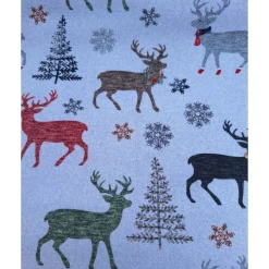 Baumwollstoff mit Hirsch,Schneeflocken,Tannen,Weihnachtsstoff, Breite 1,40 m, Meterware, natur, braun, rot, grau, grün