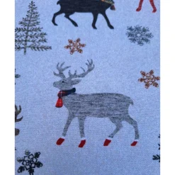 Baumwollstoff mit Hirsch,Schneeflocken,Tannen,Weihnachtsstoff, Breite 1,40 m, Meterware, natur, braun, rot, grau, grün