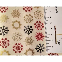Baumwollstoff mit Schneeflocken und Gold, Winterstoff, Breite 1,40 m
