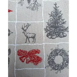 Baumwollstoff mit Weihnachtsmotiven, Weihnachtsstoff, Breite 1,40 m, Meterware, natur rot, grau, weiß