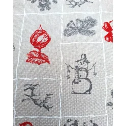 Baumwollstoff mit Weihnachtsmotiven, Weihnachtsstoff, Breite 1,40 m, Meterware, natur rot, grau, weiß
