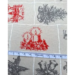 Baumwollstoff mit Weihnachtsmotiven, Weihnachtsstoff, Breite 1,40 m, Meterware, natur rot, grau, weiß