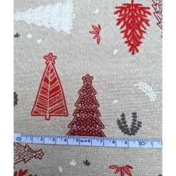 Baumwollstoff mit Weihnachtsmotiven, Weihnachtsstoff, Breite 1,40 m, Meterware, natur rot, grau, weiß