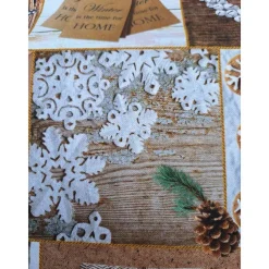 Baumwollstoff mit Weihnachtsmotiven, Weihnachtsstoff, Breite 1,40 m, Meterware, braun, beige, wieß, grün