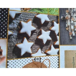 Baumwollstoff mit Weihnachtsmotiven, Weihnachtsstoff, Breite 1,40 m, Meterware, braun, beige, wieß, grün