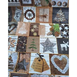 Baumwollstoff mit Weihnachtsmotiven, Weihnachtsstoff, Breite 1,40 m, Meterware, braun, beige, wieß, grün