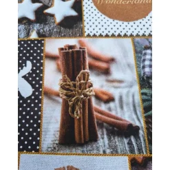 Baumwollstoff mit Weihnachtsmotiven, Weihnachtsstoff, Breite 1,40 m, Meterware, braun, beige, wieß, grün