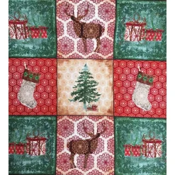 Baumwollstoff mit Weihnachtsmotiven, Weihnachtsstoff, Patchworkstoff, Breite 1,12 m, Meterware, beige, rot, grün