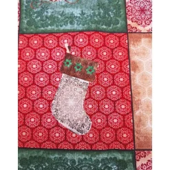 Baumwollstoff mit Weihnachtsmotiven, Weihnachtsstoff, Patchworkstoff, Breite 1,12 m, Meterware, beige, rot, grün