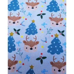 Baumwollstoff, Weihnachtsstoff, Tannenbaum, Rentier, Breite 1,40 m, Meterware, natur, mint