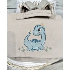 Beiger Kindergartenrucksack Dino Dinosaurier Kindergarten personalisiert individuelles Geschenk