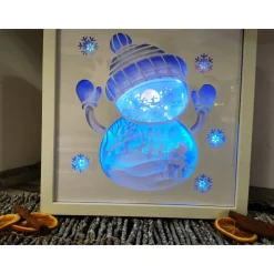 Beleuchteter Bilderrahm mit Weihnachtsmotiv und Farbwechsel.