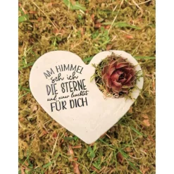 Bepflanztes Herz aus Beton mit Schriftzug Grabschmuck Trauer Grabgesteck Grabherz