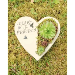 Bepflanztes Herz aus Beton mit Schriftzug Grabschmuck Trauer Grabgesteck Grabherz Personalisierbar