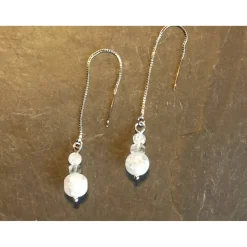 Bergkristall-Ohrringe Durchfädler/-Zieher gecrasht in weiß