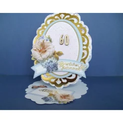 Besondere Geburtstagskarte zum 60. für eine Frau – Dreifachaufsteller mit Blumen und Gold