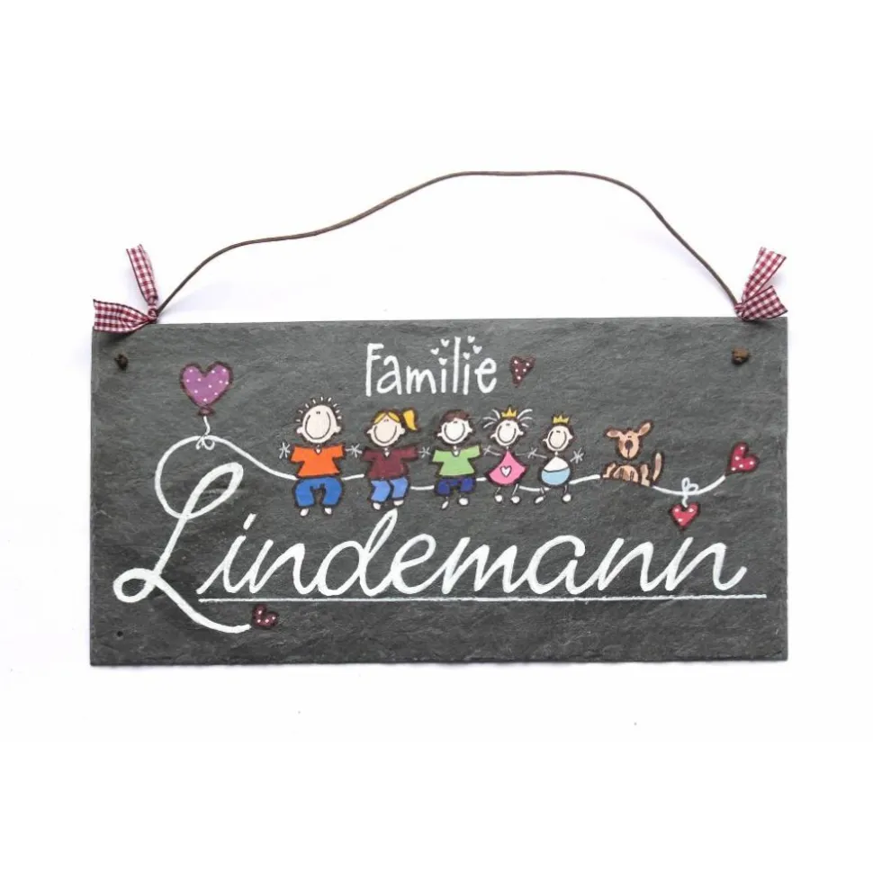 besonderes Geburtstagsgeschenk, Türschild Familie aus Schiefer mit Name und Figuren personalisiert, Geschenk für das Zuhause, wetterfest, einmalig, dekorativ, außergewöhnlich