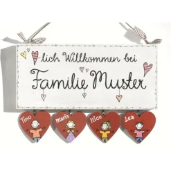besonderes Geburtstagsgeschenk für Frauen und Männer, Türschild Familie personalisiert mit Namen, exklusives Geschenk zum Geburtstag Haustürschild / Willkommensschild / Holzschild