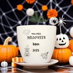 Besonderes Geschenk - Blumentopf graviert - Erstes Halloween
