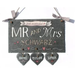 besonderes Hochzeitsgeschenk für das Brautpaar, Schieferschild mit Namen personalisiert, Geschenk zur Hochzeit & Hochzeitstag, Jahrestagsgeschenk