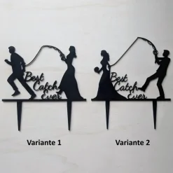 Best Catch Ever - Acryl Cake Topper Figuren für Hochzeitstorte | Schwarz Angel Topper | Lustiger Tortenstecker Hochzeit