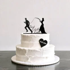 Best Catch Ever - Acryl Cake Topper Figuren für Hochzeitstorte | Schwarz Angel Topper | Lustiger Tortenstecker Hochzeit