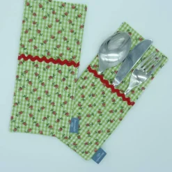 Bestecktasche aus Trachtenstoff mit Rosen Handarbeit