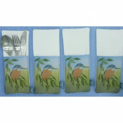 Bestecktasche Eisvogel, hochwertiger Qualitätsdruck, Gemälde Vogelmalerin, Unikat, Handarbeit genäht