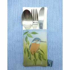 Bestecktasche Eisvogel, hochwertiger Qualitätsdruck, Gemälde Vogelmalerin, Unikat, Handarbeit genäht