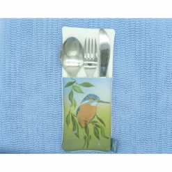 Bestecktasche Eisvogel, hochwertiger Qualitätsdruck, Gemälde Vogelmalerin, Unikat, Handarbeit genäht