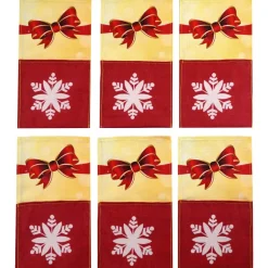 Bestecktaschen 6 Stück & Tischläufer Schneeflocken Schleife – Tischset Weihnachten Deko