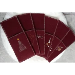 Bestecktaschen 6er Weihnachtsset Rot oder Grün – Handgemachte Filz-Taschen mit Stickerei