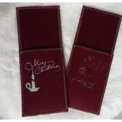 Bestecktaschen 6er Weihnachtsset Rot oder Grün – Handgemachte Filz-Taschen mit Stickerei