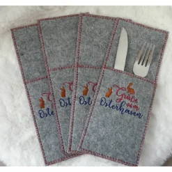 Bestecktaschen Ostern 4er Set – Handgemacht, Filz, Stickerei, verschiedene Farben