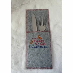 Bestecktaschen Ostern 4er Set – Handgemacht, Filz, Stickerei, verschiedene Farben