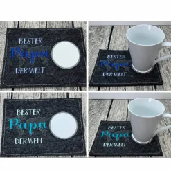 bester Papa der Welt - MugRug - Untersetzer aus Filz bestickt - tolles Geschenk für den Papa zum Vatertag oder einfach s
