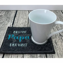 bester Papa der Welt - MugRug - Untersetzer aus Filz bestickt - tolles Geschenk für den Papa zum Vatertag oder einfach s