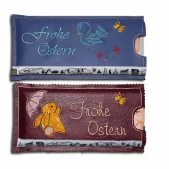 Bestickte Geschenkverpackung für eine Tafel Schokolade als Geschenkidee dunkelrote Schokoladenhülle Ostern