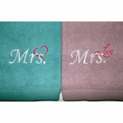 Bestickte Handtücher Mr. & Mrs. Love mit Monogramm Frotteetuch 2er Set Geschenk für Verliebte Hochzeit Valentinstag