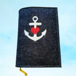 bestickte Hülle für das Gottes - Lob, blau-meliert, hochwertiger Filz