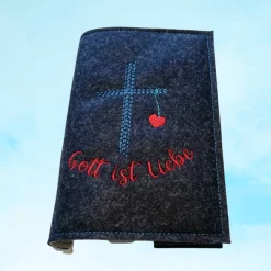 bestickte Hülle für das Gottes - Lob, blau-meliert, hochwertiger Filz