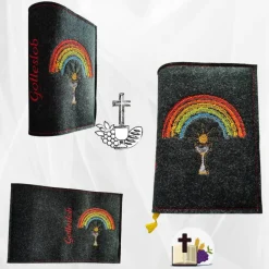 bestickte Hülle für das Gottes - Lob, dunkelgrün-meliert, hochwertiger Filz