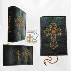 bestickte Hülle für das Gottes - Lob, dunkelgrün-meliert, hochwertiger Filz