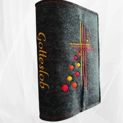bestickte Hülle für das Gottes - Lob, dunkelgrün-meliert, hochwertiger Filz