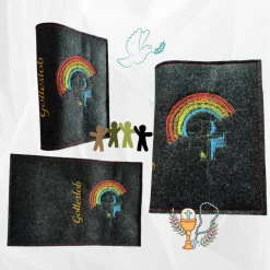 bestickte Hülle für das Gottes - Lob, dunkelgrün-meliert, hochwertiger Filz