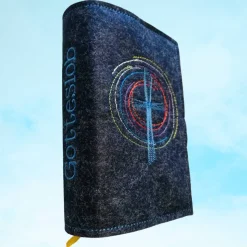 bestickte Hülle für das Gottes - Lob, blau-meliert, hochwertiger Filz