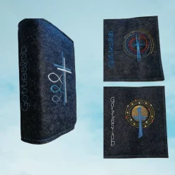bestickte Hülle für das Gottes - Lob, blau-meliert, hochwertiger Filz