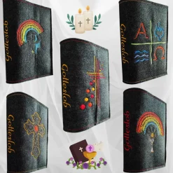 bestickte Hülle für das Gottes - Lob, dunkelgrün-meliert, hochwertiger Filz