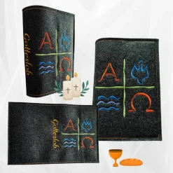 bestickte Hülle für das Gottes - Lob, dunkelgrün-meliert, hochwertiger Filz