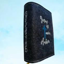 bestickte Hülle für das Gottes - Lob, blau-meliert, hochwertiger Filz